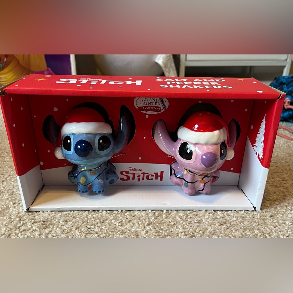 Christmas Disney Stitch & Angel Ceramic Salt and Pepper Shakers, NWT